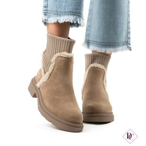 stivaletti bassi khaki con gambala elasticizzato in lana e pelo de caro calzature (2)