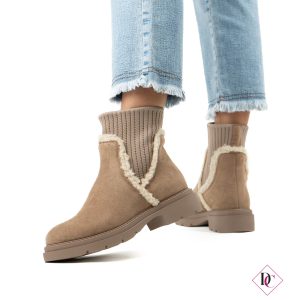 stivaletti bassi khaki con gambala elasticizzato in lana e pelo de caro calzature (3)