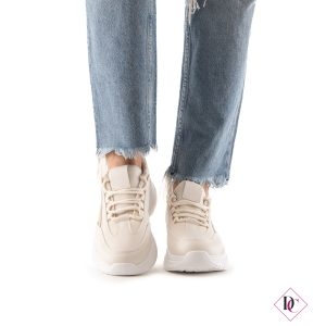 sneakers beige eco pelle sport passeggio con zeppa in gomma de caro calzature (3)