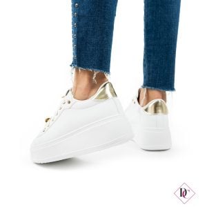 sneakers bianco oro con zeppa in gomma platform e ape sui lacci de caro calzature (1)