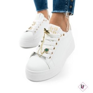 sneakers bianco oro con zeppa in gomma platform e ape sui lacci de caro calzature (2)