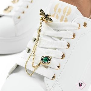 sneakers bianco oro con zeppa in gomma platform e ape sui lacci de caro calzature (4)