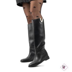 Stivali Life eleganti vera pelle con zeppa interna e V dorata