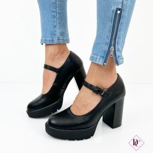 Schwarze Mary Jane Pumps mit hohem Absatz und Plateau de Caro Calcio 2