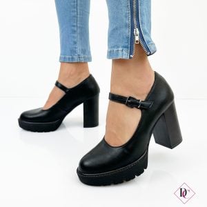 Schwarze Mary Jane Pumps mit hohem Absatz und Plateau de Caro Calcio 3