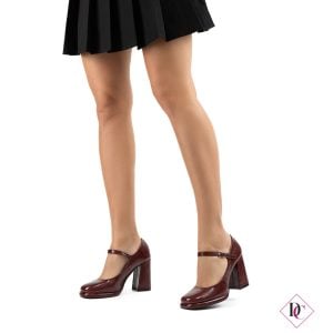 décolleté Maryjane bordeaux eleganti con tacco alto e cinturino de caro calzature (3)