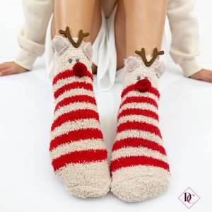 calzini caldi natalizi beige rosso con renna de caro calzature 1