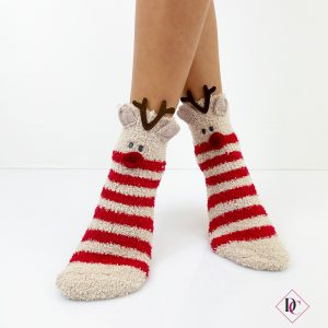 calzini caldi natalizi beige rosso con renna de caro calzature 2