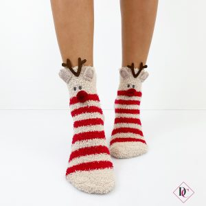 calzini caldi natalizi beige rosso con renna de caro calzature 3