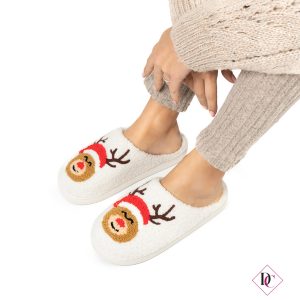 pantofole bianco di peluche natalizie calde de caro calzature (2)