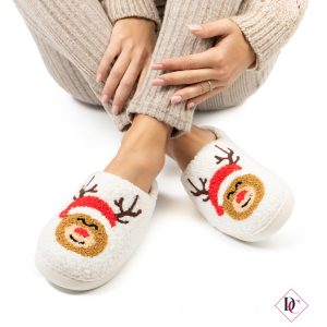 pantofole bianco di peluche natalizie calde de caro calzature (3)