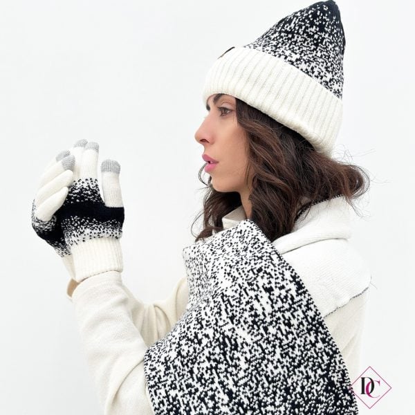 sciarpa guanti e cappello bianco nero de caro calzature