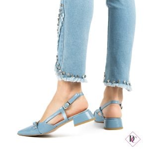 Zapatos de tacón azul claro brillantes, bailarinas de tacón bajo con punta puntiaguda de caro calcio 2 (2)