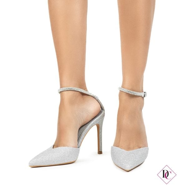 décolleté eleganti argento con tacco alto e brillantini de caro calzature (2)