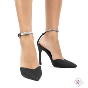 décolleté eleganti nero con tacco alto e brillantini de caro calzature (1)