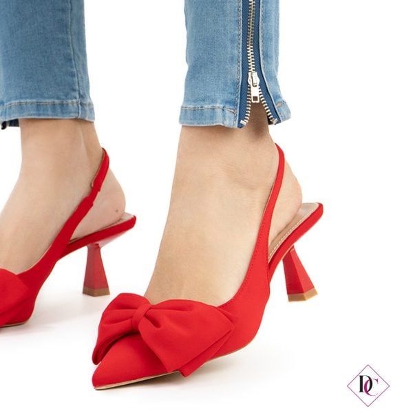 décolleté slingback rosso eleganti con tacco comodo e fiocco de caro calzature (3)