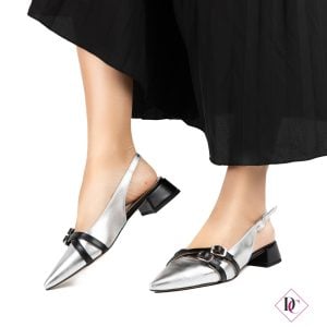 décolleté tacco basso slingback nero argento ballerine de caro calzature (2)