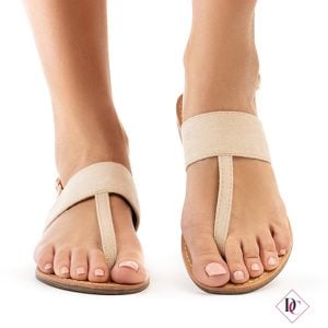 Sandalias planas chanclas clásicas beige con tira de caro calzado (3)