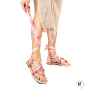 sandali bassi alla schiava fucsia con lacci in tessuto de caro calzature (1)