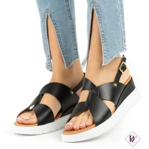 sandali neri vera pelle con zeppa comoda tacco basso de caro calzature (3)