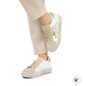 sneakers bianco oro con stella e borchie skate de caro calzature (3)