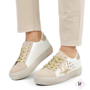 sneakers bianco oro con stella e borchie skate de caro calzature (4)