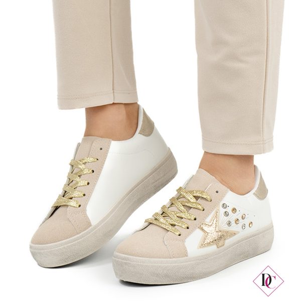 sneakers bianco oro con stella e borchie skate de caro calzature (4)