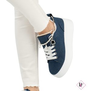 sneakers blu jeans con braccialetto alla caviglia e zeppa platform de caro calzature (3)