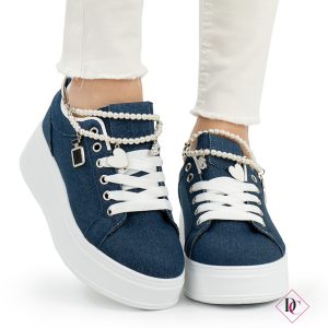 sneakers blu jeans con braccialetto alla caviglia e zeppa platform de caro calzature (4)