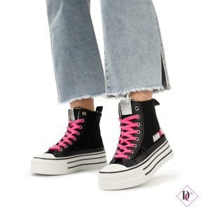 sneakers stivaletto in tela nere con zeppa alta in gomma de caro calzature (1)