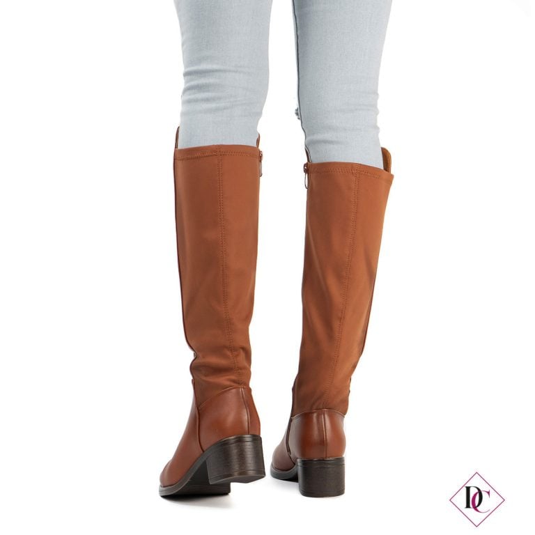 Stivali Donna Al Ginocchio Con Tacco A Blocco 7.5 Cm - Materiale Sintetico Elastico, Altezza Gambale 45.5 Cm - 3