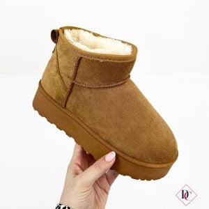 scarponcini camel con zeppa platform e pelliccia interna de caro calzature