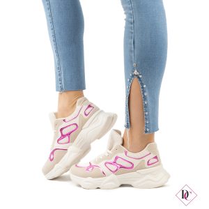 sneakers beige ginniche passeggio con zeppa alta in gomma de caro calzature (1)