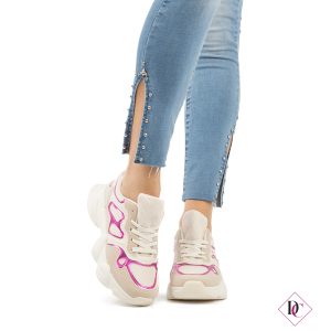 sneakers beige ginniche passeggio con zeppa alta in gomma de caro calzature (2)