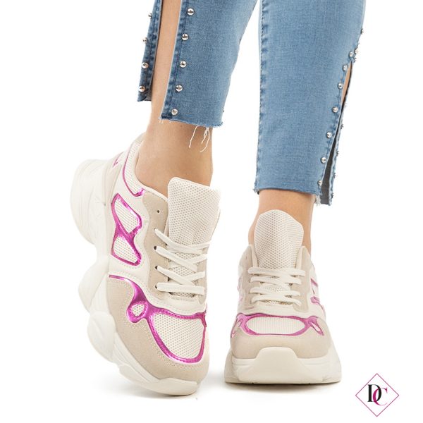 sneakers beige ginniche passeggio con zeppa alta in gomma de caro calzature (3)
