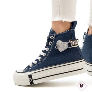 sneakers blu jeans in tela con zeppa platform de caro calzature (3)