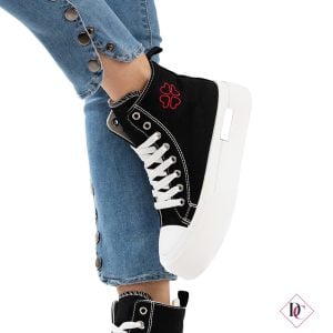 sneakers nero stivaletto in tela con zeppa in gomma platform de caro calzature (3)