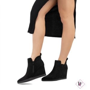 black suede ankle boots with high pointed wedge de caro footwear (3)
