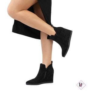 black suede ankle boots with high pointed wedge de caro footwear (4)