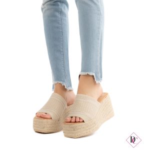 sandali alti beige sabot con zeppa comoda in corda de caro calzature (2)