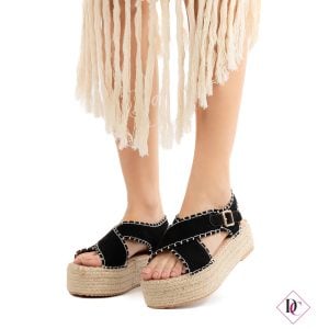 sandali bassi neri espadrillas con zeppa platform in corda de caro calzature (2)