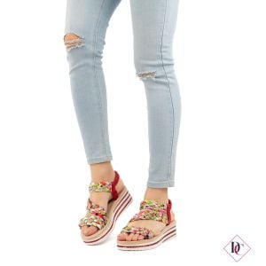 sandali bassi rossi con zeppa morbida e strass de caro calzature (2)