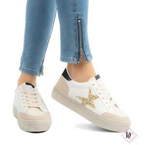 sneakers bianco beige con stella scarpe ginniche de caro calzature (4)