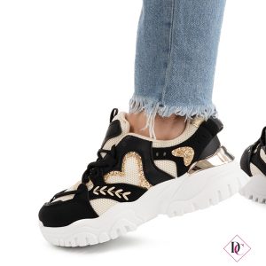 sneakers nero oro primavera estate con zeppa comoda de caro calzature (3)