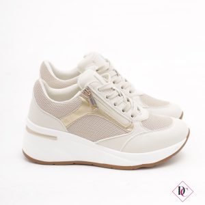 sneakers beige con lacci e zip zeppa alta de caro calzature 1