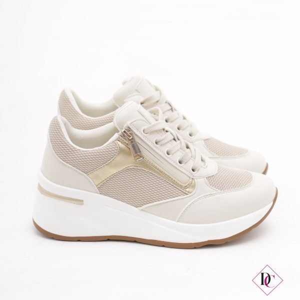 sneakers beige con lacci e zip zeppa alta de caro calzature 1