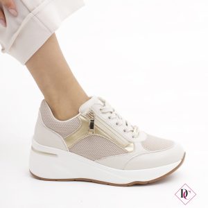 sneakers beige con lacci e zip zeppa alta de caro calzature