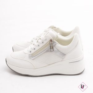 sneakers bianco con lacci e zip zeppa alta de caro calzature 1