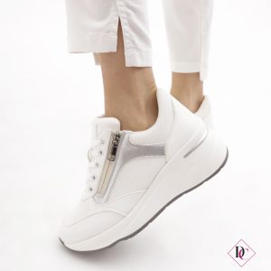 sneakers bianco con lacci e zip zeppa alta de caro calzature 2