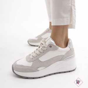 sneakers bianco grigio con zeppa alta primavera estate de caro calzature 1